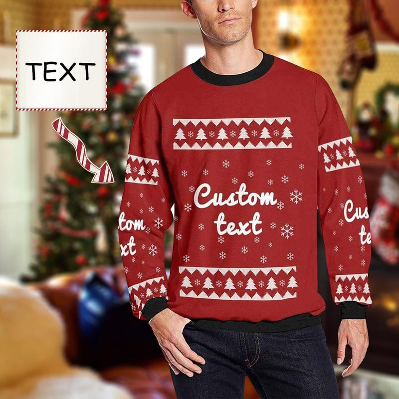 Personalized Text Christmas Tree Snowflake Red Ugly Men's Christmas Sweatshirts, Gift For Christmas Custom Text Sweatshirt, Ugly Couple Sweatshirts