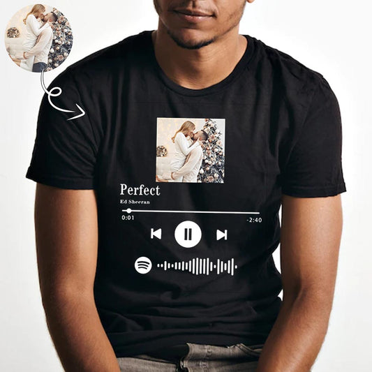 Custom Photo Perfect Black Scannable Spotify Code T-shirt Personalized Men's All Over Print T-shirt