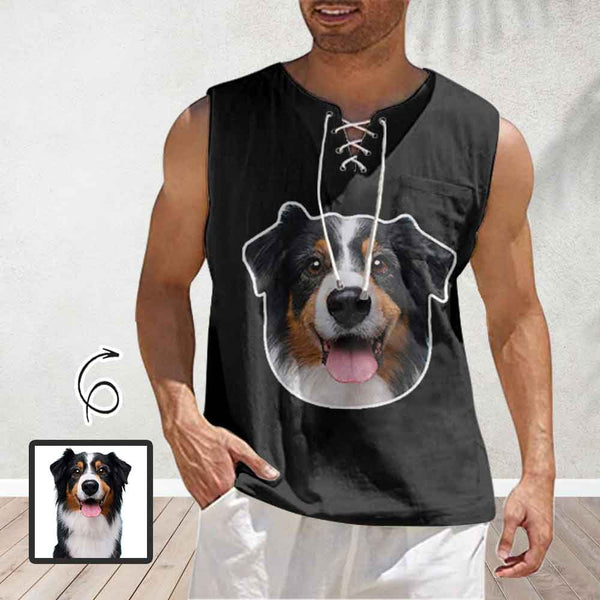 Custom Face Men Lace Up Front Tank Top Mens Printing Digital 3D Printing With Sleeveless Top T Shirt Vest