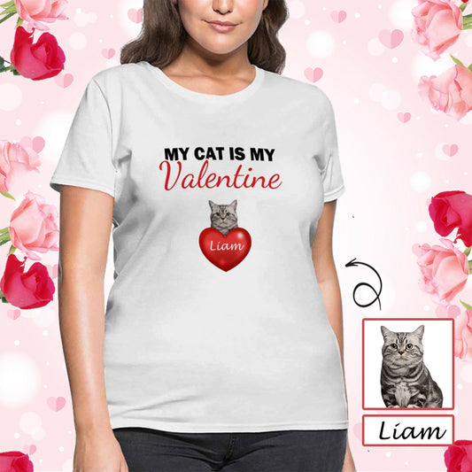 Custom Face&Name My Cat Is My Valentine Women's All Over Print T-shirt