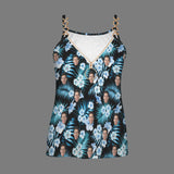 Custom Face Blue Flowers Top Sexy Women's V-Neck Chain Cami Tank Top